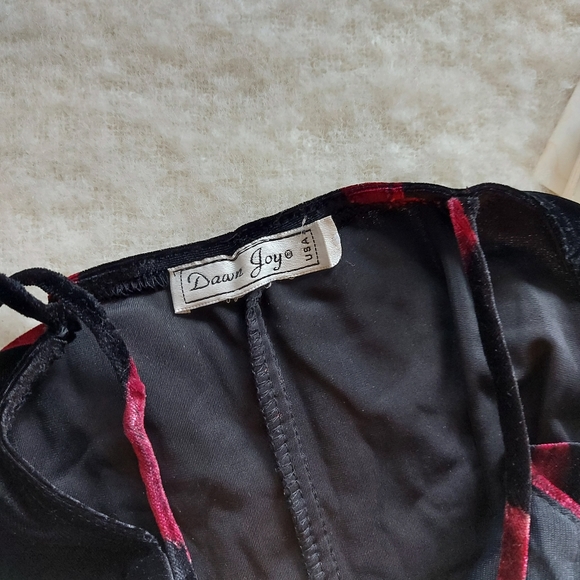 Vintage 90s velvet floral dress fringe asymmetrica - Picture 5 of 6